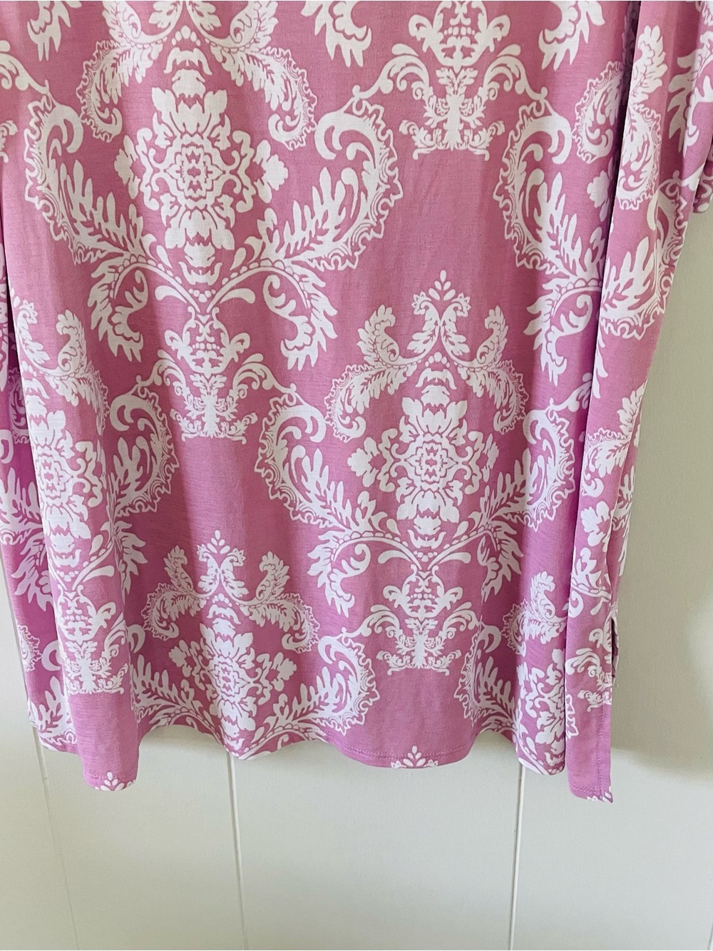 Women's Pink Damask V-Neck Pocket Tee - Picture 8 of 8